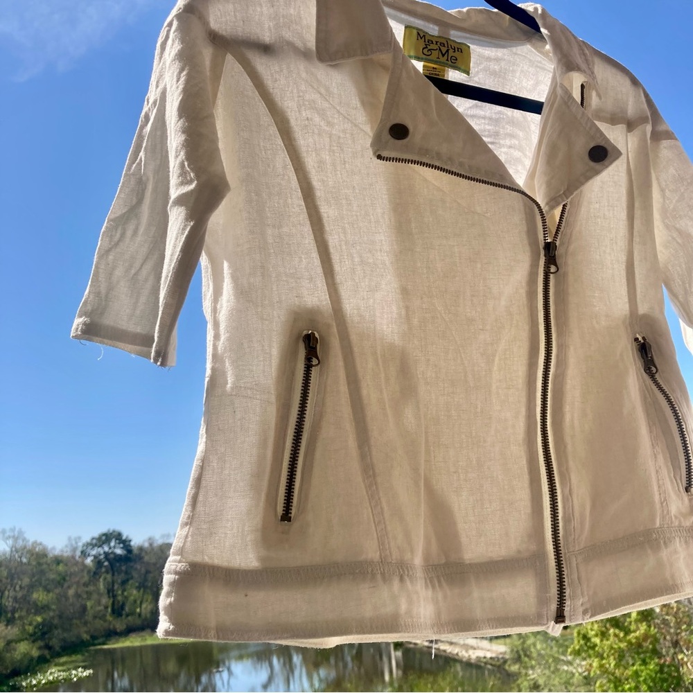 Maralyn & Me White Linen Blend Moto Jacket – Size M - Picture 4 of 14